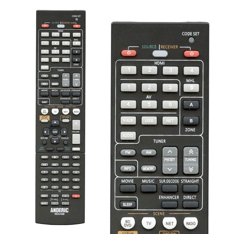 Anderic RRAV498 Replacement Remote for Yamaha Audio Receivers - RAV293, RAV331, RAV334, RAV336, RAV432, RAV434, RAV435, RAV436, RAV463, RAV491, RAV494, RAV498, RAV499 - RRAV498